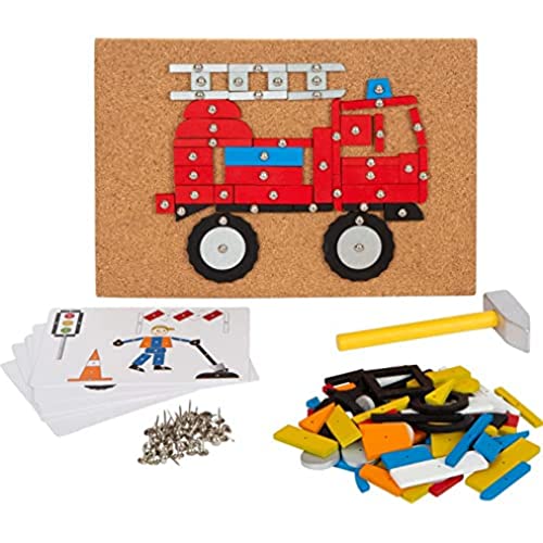 Small Foot Hämmerchenspiel Fahrzeuge der Stadt aus Holz, mit Korkbrett und Hammer für Kinder ab 3 Jahren, 12360, S von Small Foot