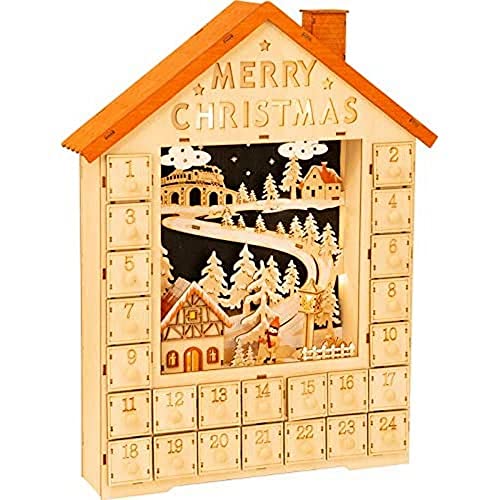 small foot Adventskalender Merry Christmas aus Holz, Weihnachtsdeko mit LED-Beleuchtung, Weihnachtshaus Deko, 11788 von Small Foot