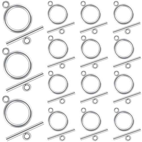 SmallCat 15 Sets Knebelverschlüsse für Schmuckherstellung, runde Knebelverschlüsse und T-Stange, Ringverbinder für selbstgemachte Halsketten, Armbänder, Schlüsselanhänger, Anhänger, Silber von SmallCat