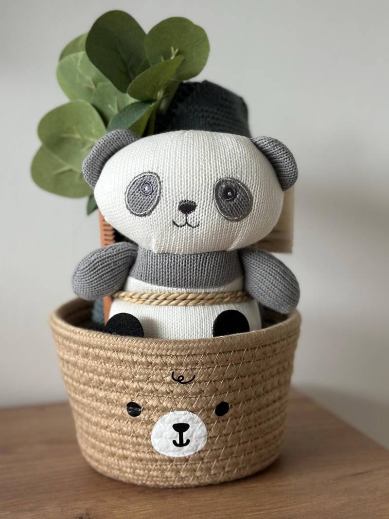 Baby Geschenkkorb Unisex, Pandakorb Mini, Mit Babydecke Grün von SmallLightsShop