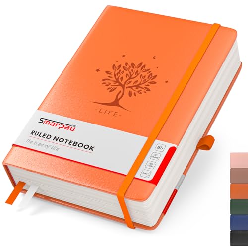 320 Seiten Lined Journal Notebook - B5 Lined Journal Notebook, 100gsm Papier Thick Hardcover Leder Journal mit Index Tabs, Journal Notizblock für Frauen Männer Arbeit Schule, 19 x 25 cm - Orange von Smarpau