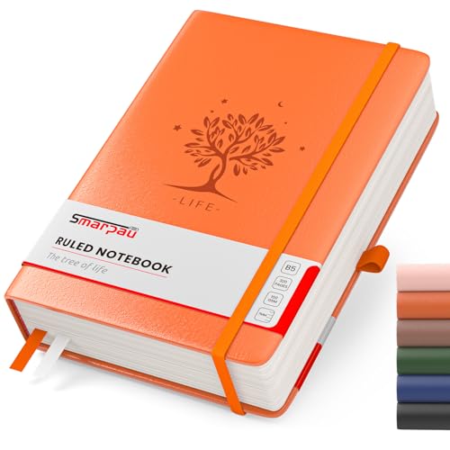 320 Seiten Lined Journal Notebook - B5 Lined Journal Notebook, 100gsm Papier Thick Hardcover Leder Journal mit Index Tabs, Journal Notizblock für Frauen Männer Arbeit Schule, 19 x 25 cm - Orange von Smarpau