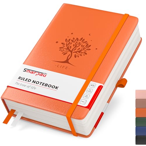 Smarpau A5 liniertes Notizbuch, 320 Seiten dickes Hardcover-Notizbuch mit Haftnotizen, 100gsm dickes Papier Journale für schreiben, Notizbuch Hardback für Schule Büro, 14.5 x 21cm - Orange von Smarpau