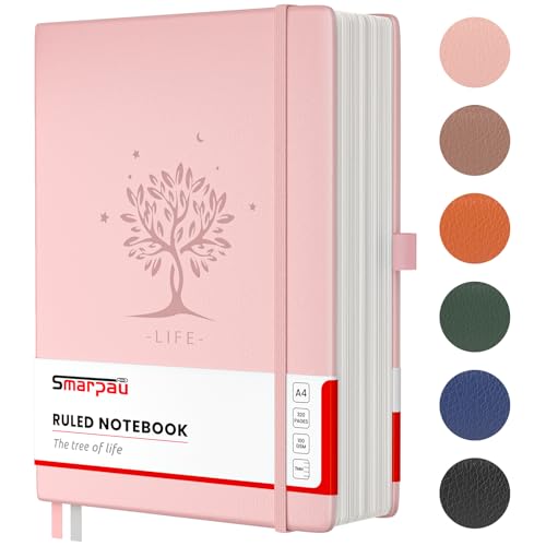 Smarpau Notizbuch A4, Hardcover Lined Journal mit 320 Seiten und 100gsm Premium-Papier, Tagebuch Leder, Der Collegeblock Notizblock Eignet Sich Zum Schreiben und Notieren, 21.5 x 28 cm-Rosa von Smarpau