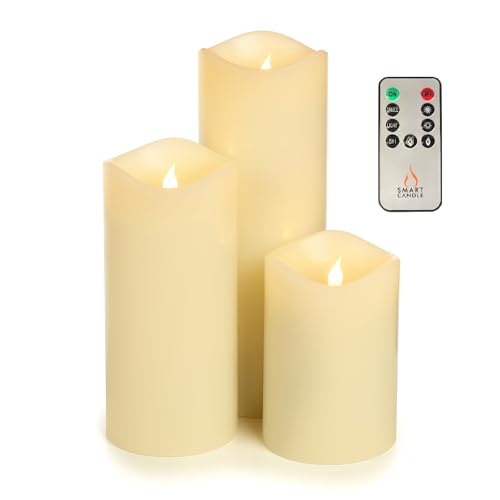 Smart Candle - Smart Flame 360° LED Echtwachskerzen 3er Set mit Timer und Fernbedienung - Led Kerzen mit bewegender Flamme 12cm, 17cm und 22cm (Durchmesser 10cm) von Smart Candle