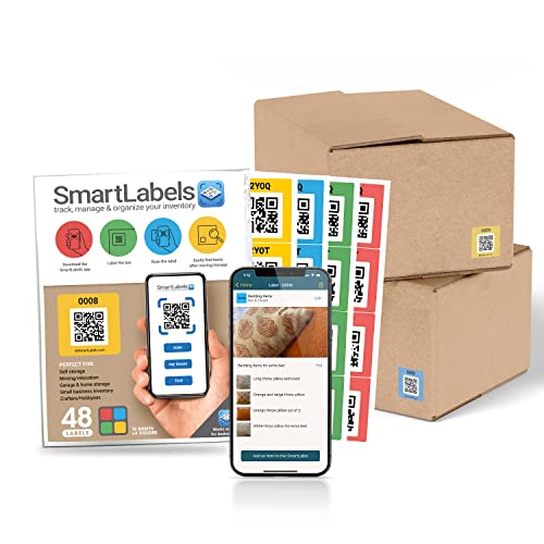 QR-Code-Smart Labels | farbcodierte, scannbare Aufkleber für Aufbewahrungskörbe, Umzugsbehälter und Organisation | Packen und verfolgen Sie Lagerbestand auf iOS- und Android-App, 48 Stück (Original) von Smart Labels