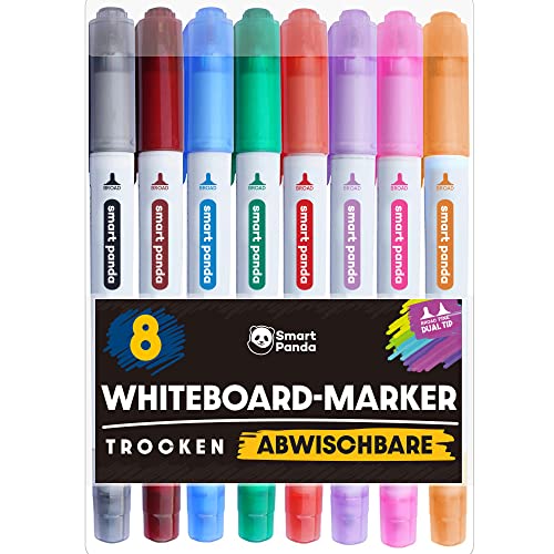 Whiteboard Marker von SmartPanda – Whiteboard Stifte, Folienstift Abwischbar - Doppelspitze, Medium und Fein – Abwischbare Stifte, non Permanent Marker, Whiteboardmarker – 8 Set von Smart Panda