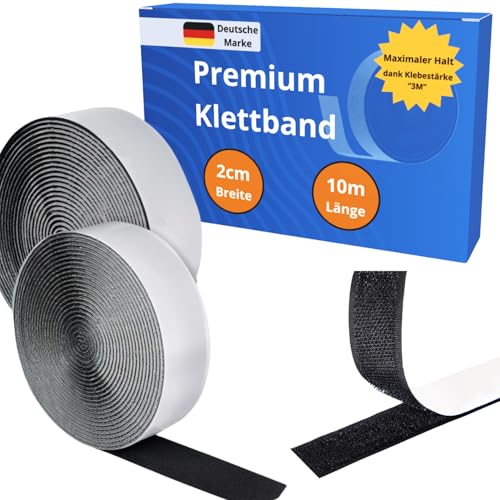 Klettband 10m x 2cm Power-Haftung - Doppelseitig Selbstklebend individuell zuschneidbar Klettverschluss mit Klebefläche "3M" von Smart-Planet