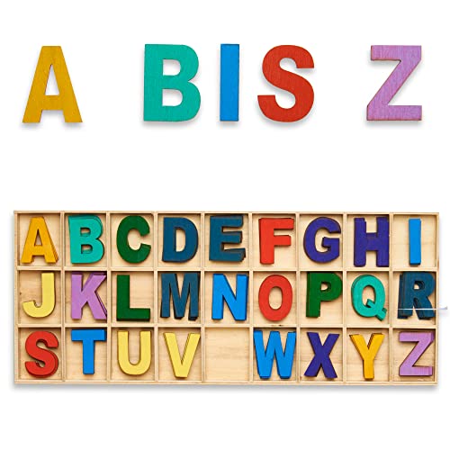 Smart-Planet 130 Stück Holzbuchstaben A bis Z - Buntes Alphabet Großbuchstaben aus Holz für Kinder zum Basteln Lernspielzeug Holzspielzeug Buchstaben von Smart-Planet