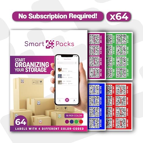 SmartPacks QR-Code-Etiketten zur Aufbewahrung, farbkodiert, Premium-QR-Code-Aufkleber mit kostenloser App, kein Abonnement, erweiterte Pack- und Track-Etiketten mit QR-Code für Inventar, Lagerung, von SmartPacks