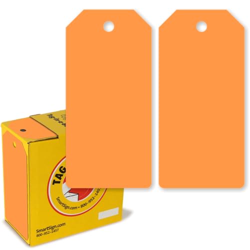 SmartSign 100 Stück blanko fluoreszierende orangefarbene Etiketten, beschreibbare Etiketten in praktischer Spenderbox, vorgestanzte Etiketten für Versand/Inventar/Waren/Ventil, Anleitung (evtl. nicht von SmartSign