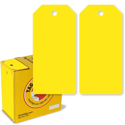 SmartSign 100 Stück leere fluoreszierende gelbe Etiketten, beschreibbare Etiketten in praktischer Spenderbox, vorgestanzte Etiketten für Sicherheit/Warnhinweise, 15,9 x 7,6 cm, 10 mm Kunststoff, von SmartSign