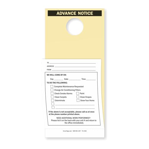 SmartSign 2-teilige NCR "Advance Notice"-Türhänger – 24,4 x 10,8 cm, 7,5-pt Manila-Etiketten mit 15# NCR-Papier, beschreibbar, abreißbar, hergestellt in den USA, 50 Stück von SmartSign