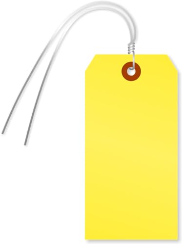 SmartSign Fluoreszierende gelbe Etiketten mit vormontierten Drähten, 12,1 x 6 cm, Größe #5, 13 pt dicke Blanko-Etiketten mit verstärktem Faser-Patch, Kartonanhänger für Preise, Handwerk, Einzelhandel, von SmartSign