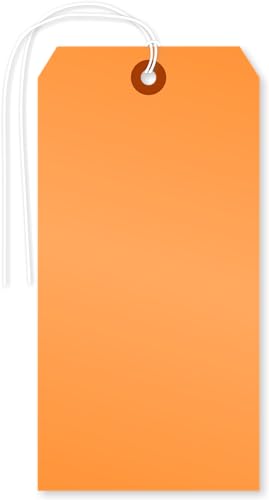 SmartSign Fluoreszierende orangefarbene Etiketten mit vormontierter Schnur, 15,9 x 7,9 cm, Größe Nr. 8, 13 pt dicke, leere Etiketten mit verstärktem Faser-Patch, Kartonanhänger für Preise, Handwerk, von SmartSign