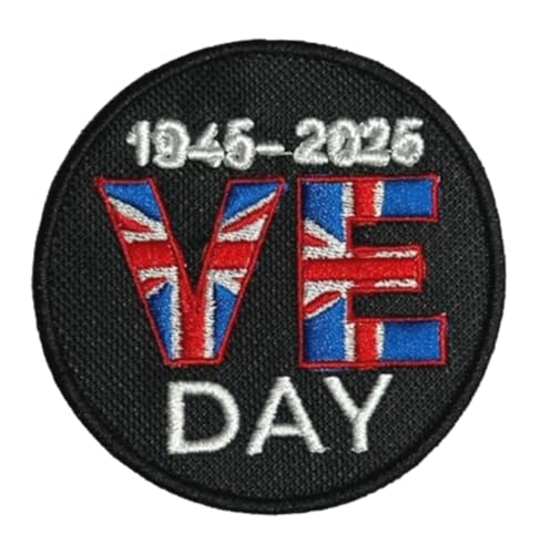 Smartbadge® Aufnäher zum Aufnähen/Aufbügeln, Motiv: VE Day 80th Anniversary 1944–2025, Union Jack, bestickt (A) von Smartbadge