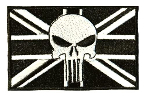 Smartbadge® Punisher Totenkopf mit schwarzer Union Jack-Flagge, bestickt, zum Aufnähen / Aufbügeln (A) von Smartbadge