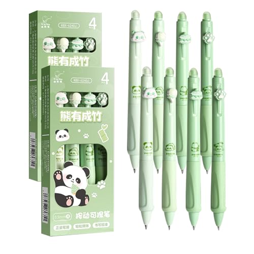 Smavles Radierbarer Kugelschreiber Set, 8 Stück Panda Pfote Eiscreme Kuchen - Kugel am Ende zum Entfernen der Tinte - Kugelschreiber Blau - Durchmesser der Mine 0,5 - Aesthetic Tintenroller radierbar von Smavles