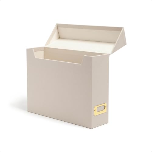 SMEAD Aktenbox mit Klappdeckel, 25,4 x 9,4 x 33 cm, Beige, Naturleinen, goldfarbenes Metallschild (70232) von Smead