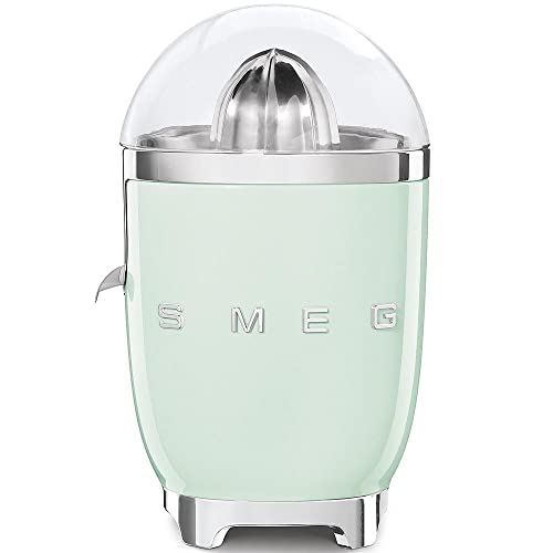 Smeg, Elektrische Zitruspresse CJF01PGEU, manuelle Druckpresse, tropfsicherer Auslauf und Universalkegel, rutschfeste Basis, integrierte Kabeltrommel, 70 W, Pastellgrün von Smeg