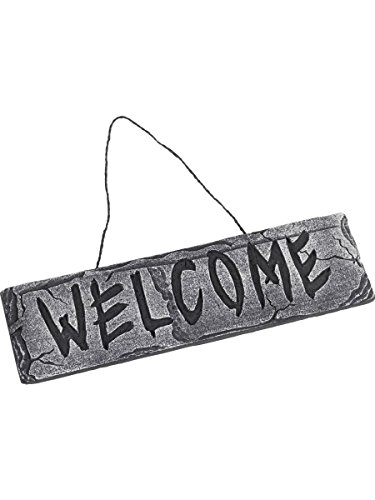 Smiffys, Hängendes Welcome Schild, Stein Effekt, 35cm x 10cm, Grau, 48238 von Smiffys