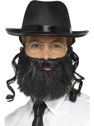 Smiffys Rabbi-Set, Schwarz, mit Hut mit befestigten Haaren, Bart und Brille von Smiffys