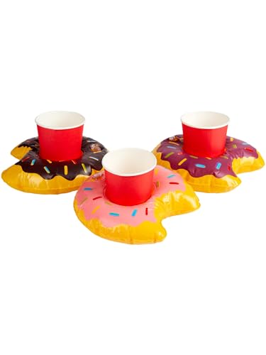 Smiffys Aufblasbarer Donut Getränkehalterring, Gemischte Farben, 3 Stück, 20 cm/8 Zoll von Smiffys