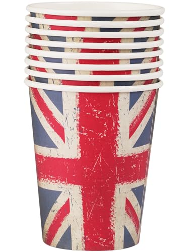 Smiffys Pappbecher mit Union Jack-Print im Vintage-Stil, 8Pk, 9oz von Smiffys