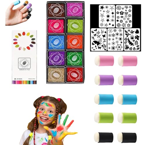 DIY Sponge Finger Painting Kit - Sponge Finger Painting Daubers Kit with Stencils, with 20 Colors Inkpad, 5 Pcs Stencils and 10 Pcs Finger Painting Sponge, for Kids Ages 4-8 (1Set) von Smilamo