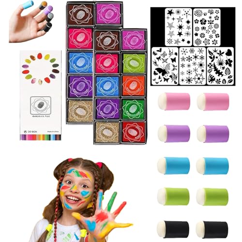 DIY Sponge Finger Painting Kit - Sponge Finger Painting Daubers Kit with Stencils, with 20 Colors Inkpad, 5 Pcs Stencils and 10 Pcs Finger Painting Sponge, for Kids Ages 4-8 (2Set) von Smilamo