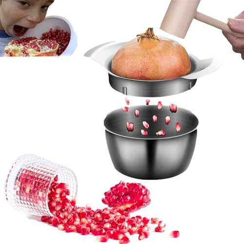 Pomegranate Peeler, 304 Stainless Steel Pomegranate Deseeder, Hammer Pomegranate Seeder, Manual Pomegranate Fruit Peeler, With Bowl And Wooden Hammer For Home Kitchen (peeler+bowl+hammer) von Smilamo