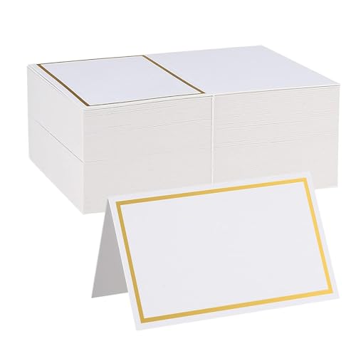 100 Stück Namenskarten mit Goldfolienrand, Tischkarten Blanko, Namenskarten Blanko, Beschriften Mit Goldfolie Rand, Karte für Tischdekoration, Hochzeiten, Party Dinner, Empfangs Dekorationen (Gold) von Smilbaley