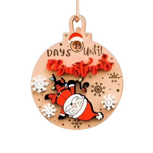 Smileshiney Countdown bis Weihnachten verschiebbares Ornament, rotierender Weihnachts-Countdown-Kalender - 25-Tage-Weihnachtsbaum-Rotationsornamente aus Holz - Weihnachtsmann-Weihnachtskalender für von Smileshiney