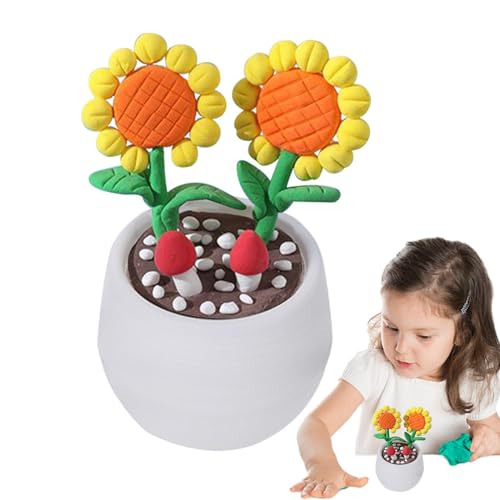 Smileshiney Modelliermasse-Set, Ton-Set für Kinder | Niedliche künstliche Topfpflanzen aus Ton zum Basteln sicher - Ton-Set, lustiges Lernspielzeug für und Mädchen von Smileshiney