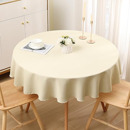 smiry Leinenoptik Tischdecke Abwaschbar Lotuseffekt Tischtuch Leinendecke Wasserabweisend Tafeldecke Tischwäsche Fleckschutz, Rund 140cm, Beige von smiry