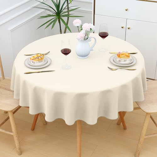 smiry Tischdecke Abwaschbar Rund140cm Tischtuch Polyester Wasserabweisend Lotuseffekt Tischwäsche Schmutzabweisend Abwischbare Tafeldecke für Party Küche, Beige von smiry