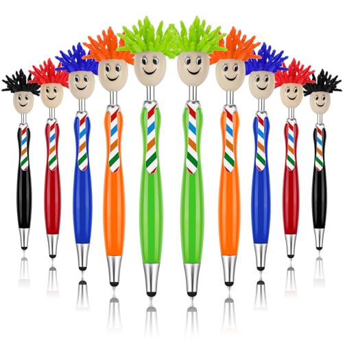 Smivyhp 10 Stück Kugelschreiber,Microfaser Bildschirmreiniger Stifte Mop Head Topper Stifte Lustige Kugelschreiber mit Stylus-Spitzen für Kinder Erwachsene von Smivyhp