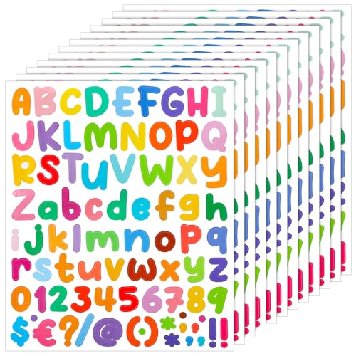 Smivyhp 12 Blätter Bunte Buchstaben und Zahlen Aufkleber, Selbstklebendes Buchstaben Zahlen Kit für Scrapbooking DIY Deko Adressnummer DIY Buchstabe Etiketten von Smivyhp