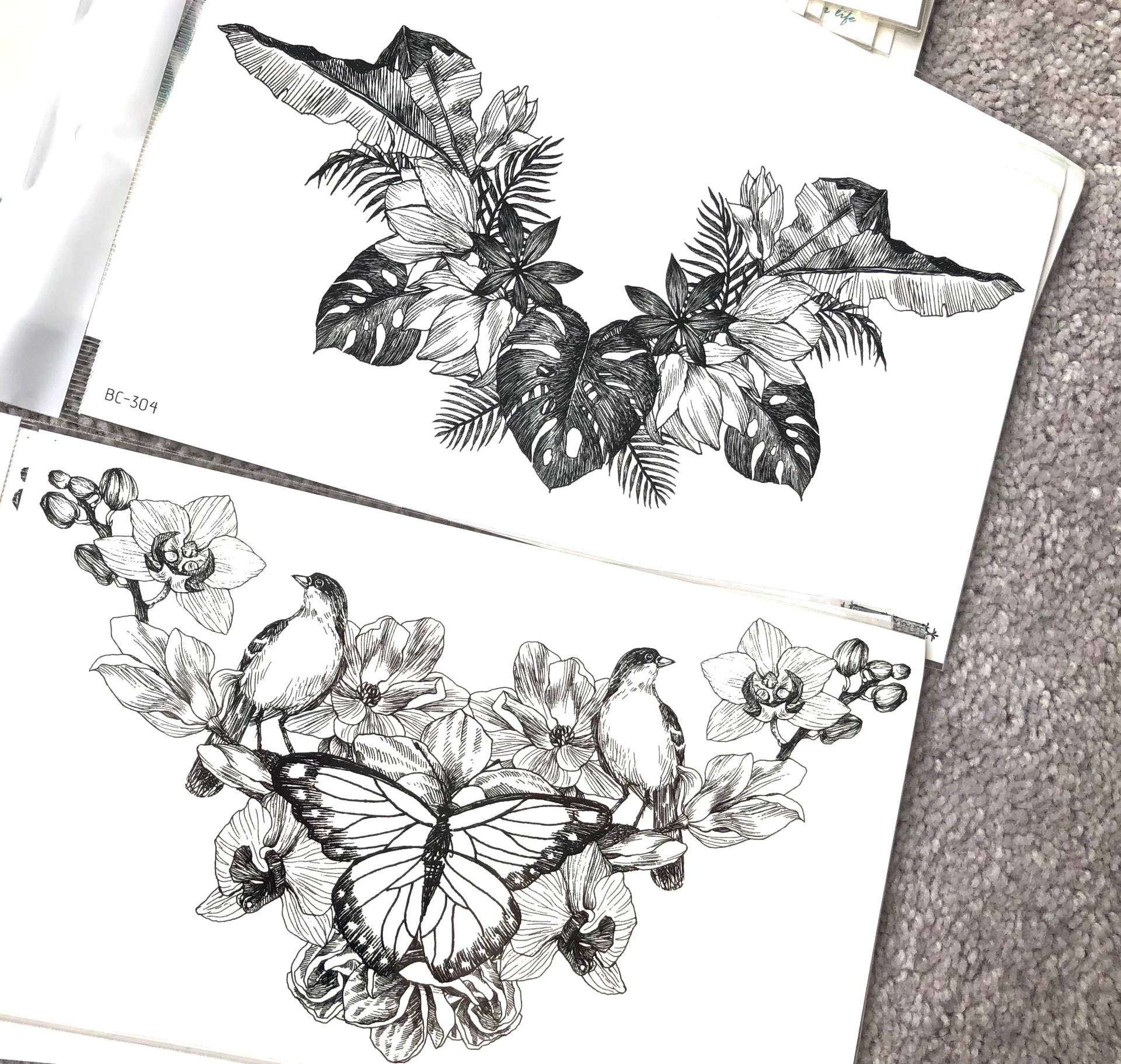 18Stk Große Rückseite & Brust Blumen, Tiere, Fliege Bunt Traditionell Tattoo Stickers Tattoo Wasserfest von SmokeyTattoo