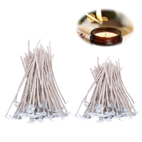 100PCS Kerzendochtes für Kerzen (10-15 cm), Rauchfreie, Kerzendochte zur Herstellung von Kerzen, vorgewachste Dochte mit Edelstahlhaltern, für DIY Kerzenprojekte, Ideal für Anfänger und Profi von Smomend