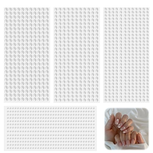 2310pcs Selbstklebende Halbperlen, Halbperlen Selbstklebend Halbrunde Perlen, 8 Blatt 3/4/5/6mm Perlen Aufkleber Cremeweiß Klebeperlen, Perlen Zum Kleben, Diy, Basteln, Starke Haftung von Smomend