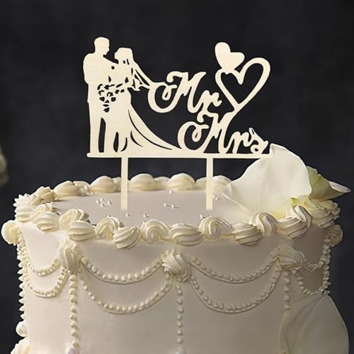 Cake Topper Hochzeit, Brautpaar Figuren Torte, Tortendeko Hochzeit, Personalisierte Holz Cake Topper für Hochzeitstorten, Deko für Brautpaar Figuren Torte, Mr & Mrs Hochzeitsdekoration von Smomend