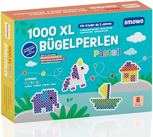 Smowo® Große 10mm Bügelperlen 1000 Stück für Kinder ab 3 Jahren - 6 Pastell Farben XL Steckperlen - Kreatives Perlenset von Smowo
