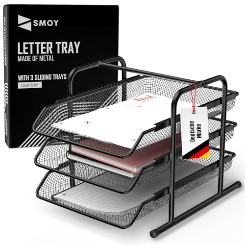 SMOY® Ablagefächer stapelbar Schwarz aus Metall Briefablage A4 für Schreibtisch Büro von Smoy