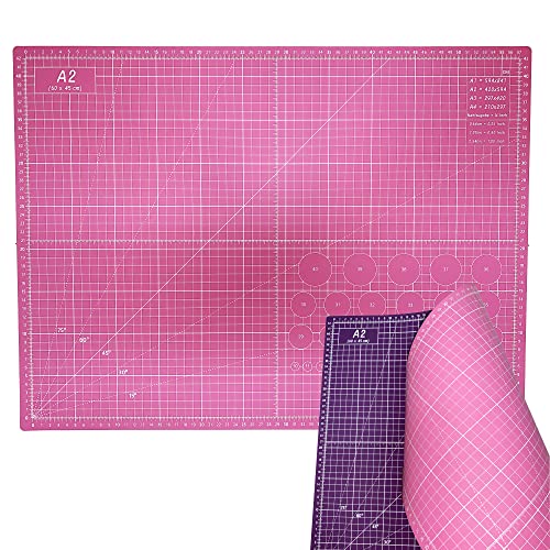 Snadi - Professionelle A2 Schneidematte in Rosa und Lila | Ideal für Patchwork, Nähen und Basteln | Selbstheilend | 60x45 cm | 2 Farben für bessere Sichtbarkeit, Rosa und Lila von Snadi