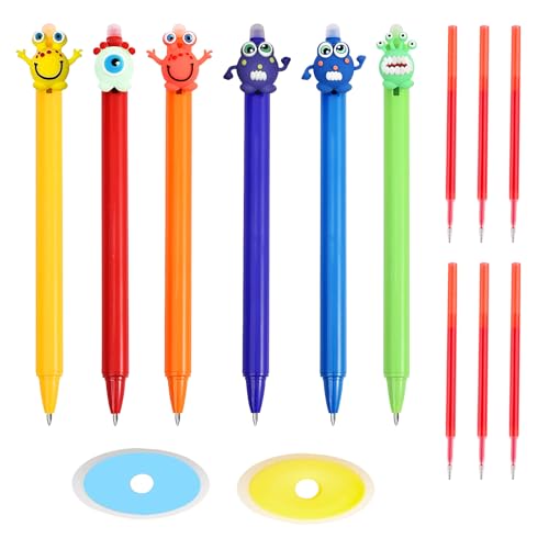 SneiDr 6 Stück Radierbarer Kugelschreiber Blau Radierstift Gelstifte Einziehbare Tintenroller Radierbar 0,5mm Spitze Kawaii Stiften mit 6 Roten Minen und 2 Radiergummi für Kinder Studenten Geschenk von SneiDr