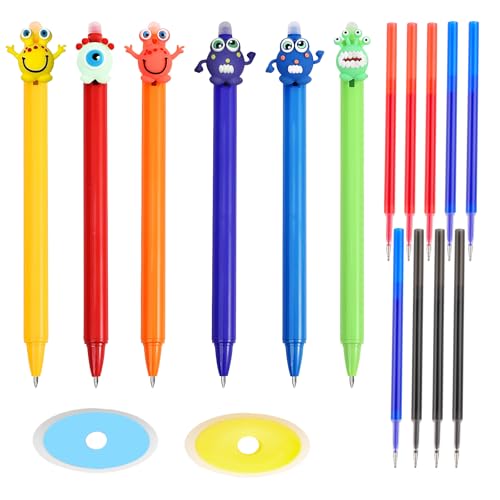 SneiDr 6 Stück Radierbarer Kugelschreiber Blau Radierstift Gelstifte Einziehbare Tintenroller Radierbar 0,5mm Spitze Kawaii Stiften mit 9 Minen und 2 Radiergummi für Kinder Studenten Geschenk von SneiDr