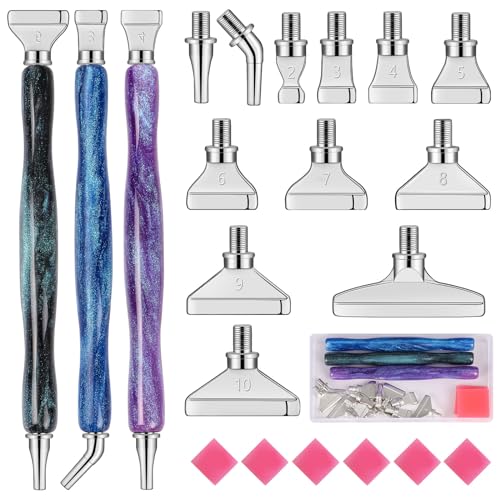 Diamond Painting Stift,Diamond Painting Zubehör mit 3 Stück Glitter Diamond Painting Stift und 12 Styles Silber Metal Ersatzköpfe für Diamond Painting Pen,5D Diamond Painting Zubehör Stift Set von Snewvie