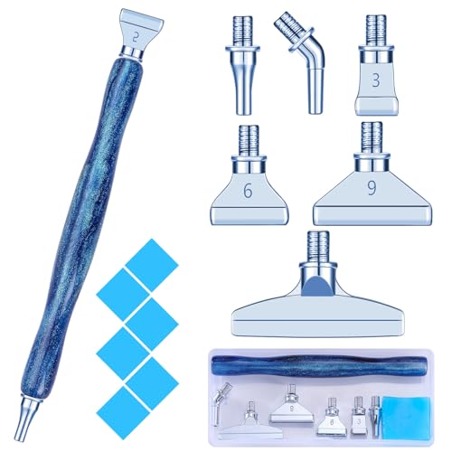 Snewvie Diamond Painting Stift Metall Aufsätze,Diamond Painting Zubehör Set mit 1 Style 5D Drill Pen und 6 Styles Blaue Metall Ersatzköpfe,Diamond Painting Stift mit Gewinde von Snewvie