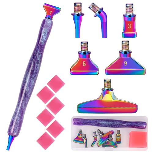 Snewvie Diamond Painting Stift Metall Aufsätze,Diamond Painting Zubehör Set mit 1 Style 5D Drill Pen und 6 Styles Bunte Metall Ersatzköpfe,Diamond Painting Stift mit Gewinde(Lila) von Snewvie